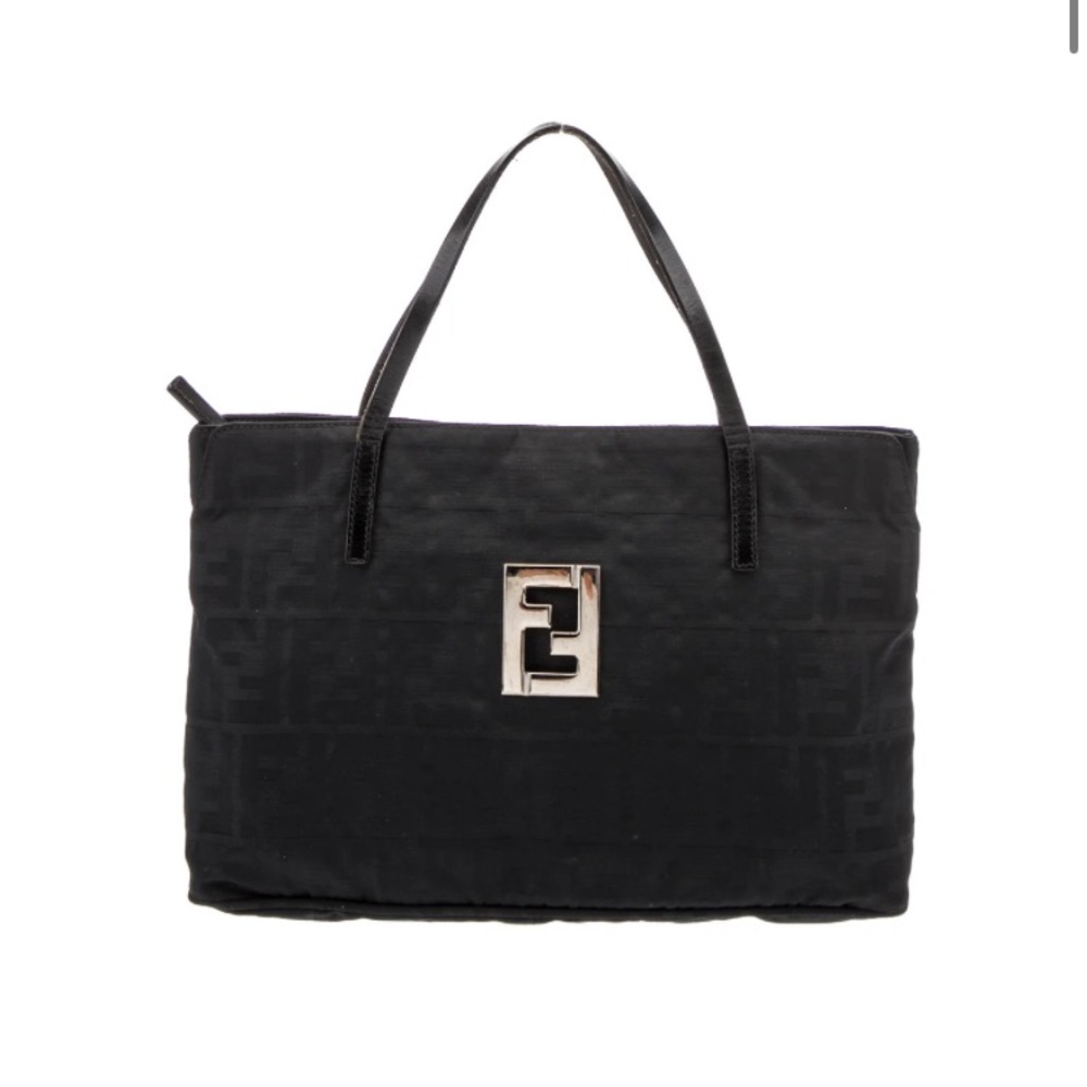 FENDI Zucca pattern nylon x leather handbag mini bag black